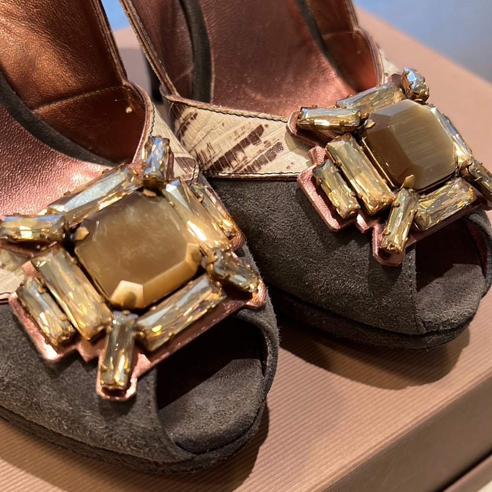 Miu Miu Rhinestone Suede Slingbacks - Picture 2 of 8